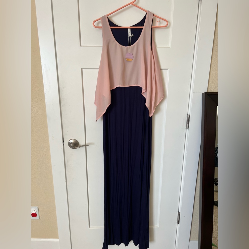 Maternity: Elegant Pink and Navy Maxi Dress